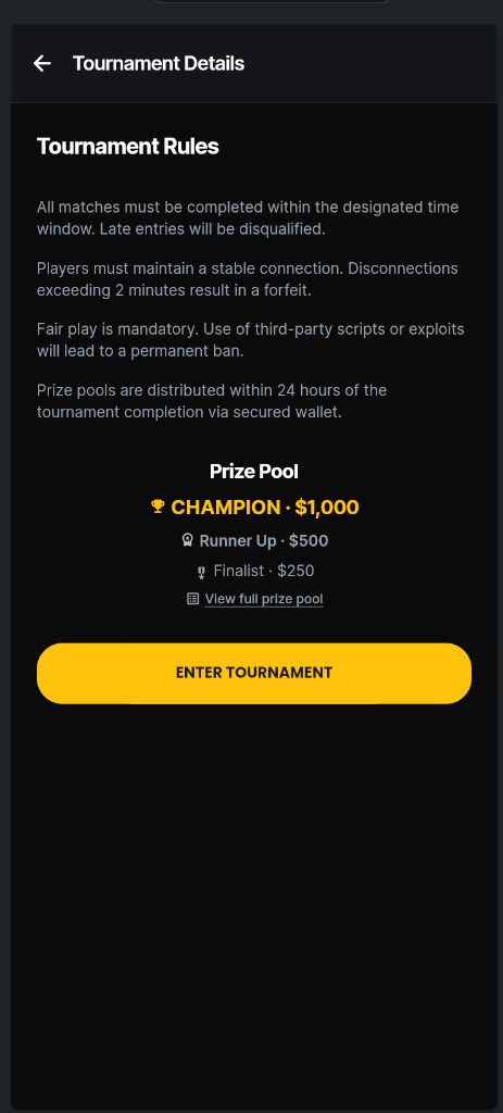 Tournament details and prize tiers